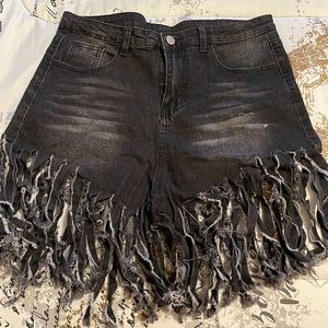 Black Fringed Shorts